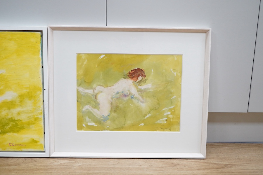 Caroline Conran (b.1939), oil on canvas, Study of a nude woman, together with a watercolour of the same subject, each signed, largest 40 x 60cm. Condition - good